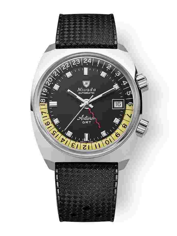 Nivada
                           
                                 IN STOCK - Antarctic GMT Black 32043A - Black Rubber Tropic Strap - Nivada Grenchen AD