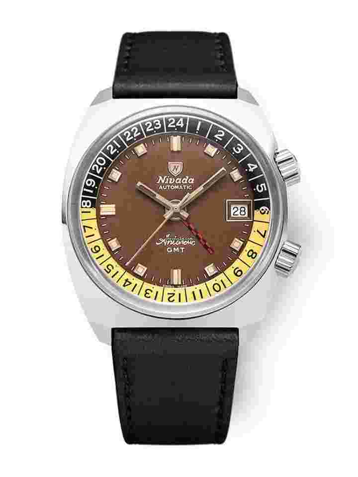 Nivada
                           
                                 IN STOCK - Antarctic GMT Tropical 32061A - Black Leather Strap - Nivada Grenchen AD