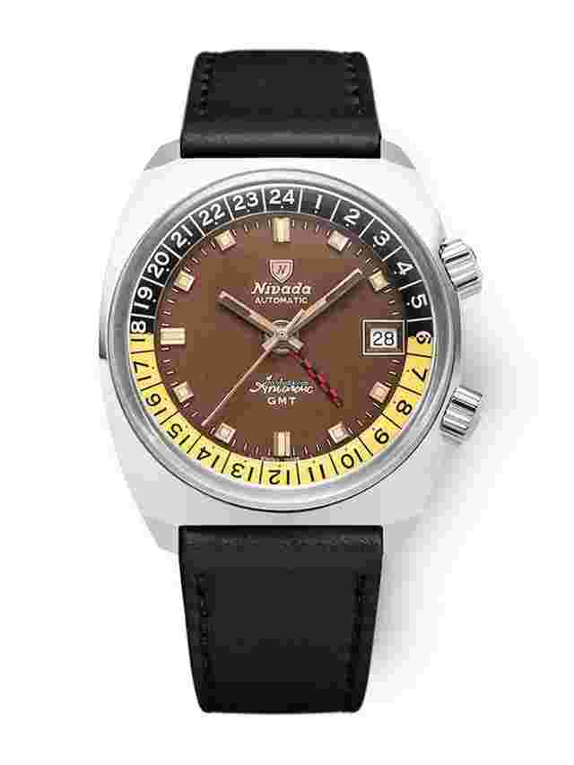 Nivada
                           
                                 IN STOCK - Antarctic GMT Tropical 32061A - Black Leather Strap - Nivada Grenchen AD