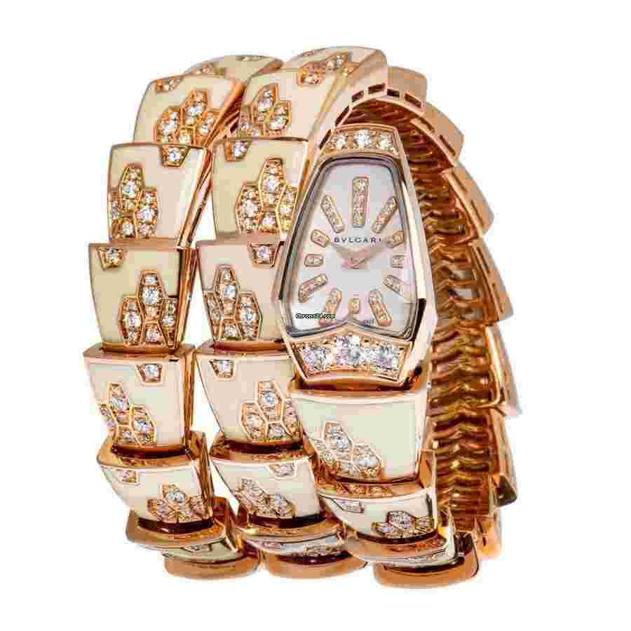 Bulgari Serpenti
                           
                                 Two Row Watch Rose Gold Diamonds with Lacquer Mother of Pearl Dial NEW UNWORN