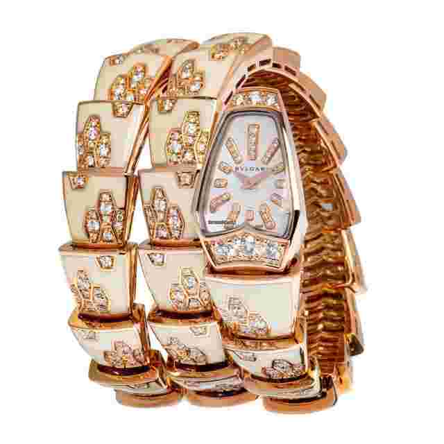 Bulgari Serpenti
                           
                                 Two Row Watch Rose Gold Diamonds with Lacquer Mother of Pearl Dial NEW UNWORN
