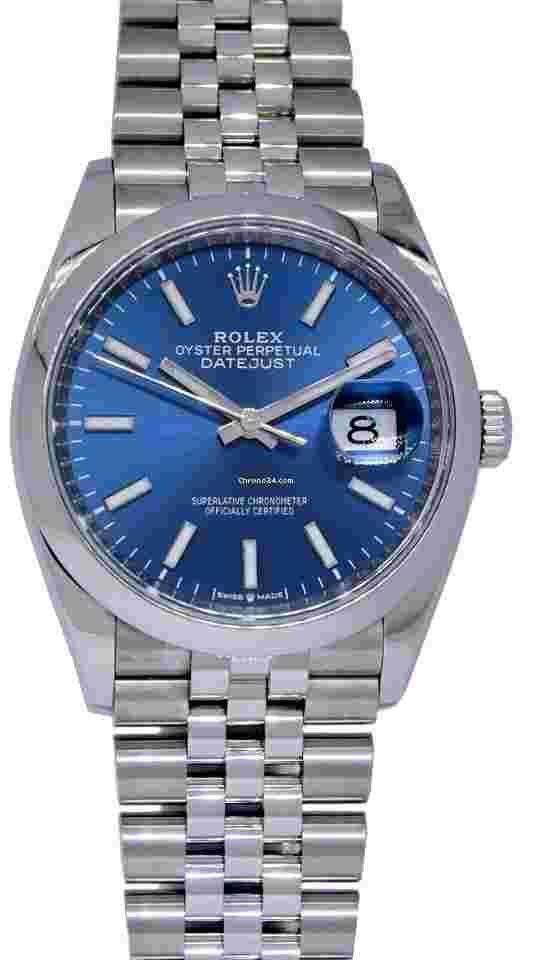 Rolex Datejust 36
                           
                                 Steel Blue Dial Jubilee Bracelet Mens Watch ’19+ 126200