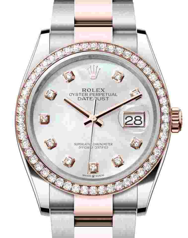 Rolex Datejust 36
                           
                                 36mm Mother of Pearl MOP Dial Diamond Bezel Two Tone Oyster 126281RBR Unworn