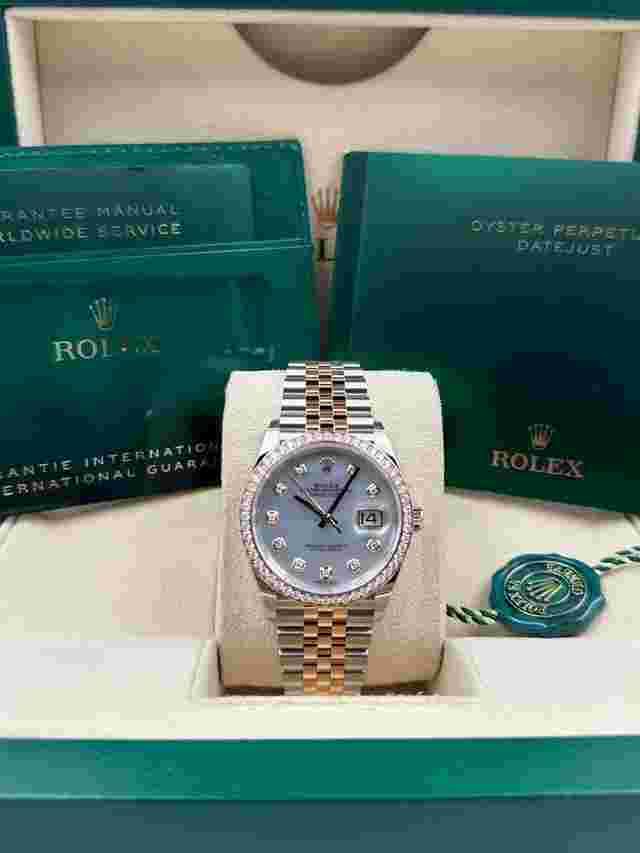 Rolex Datejust 36
                           
                                 36mm Mother of Pearl MOP Dial Diamond Bezel Two Tone Jubilee 126281RBR Unworn