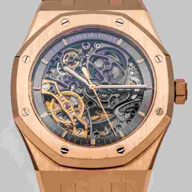 Audemars Piguet Royal Oak Double Balance Wheel Openworked
                           
                                 IN-STOCK 2020 15407OR Rose Gold Skeleton Dial FULL SET
