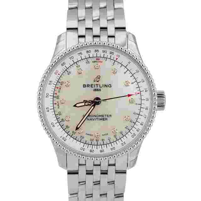 Breitling Navitimer
                           
                                 NEW STICKERED PAPERS Breitling Navitimer 35mm MOP Diamond Steel A17395 Watch BOX