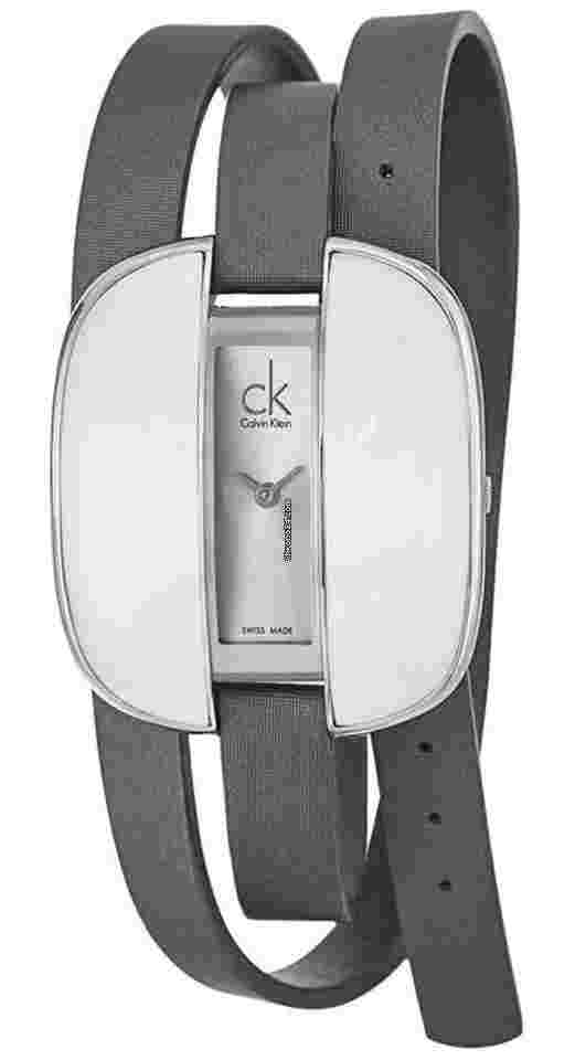 ck Calvin Klein
                           
                                 Treasure Gray Cloth Leather Silver Dial Womens Watch K2E23620