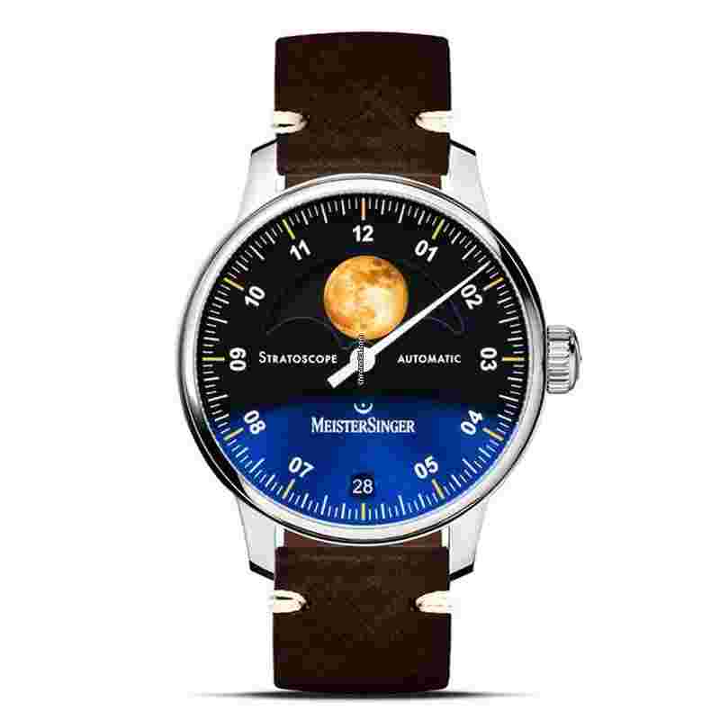 Meistersinger Stratoscope - Gold - Einzeiger Herrenuhr mit Mondphase Automatik ST982G