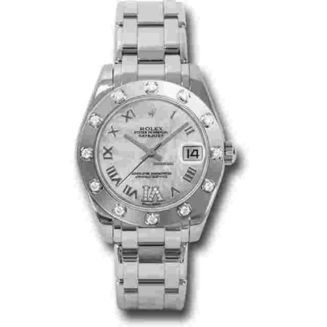 Rolex Lady-Datejust Pearlmaster
                           
                                 Masterpiece 81319 34mm White Gold Watch with 12 Diamond Bezel Mother-of-Pearl Roman Dial 2024