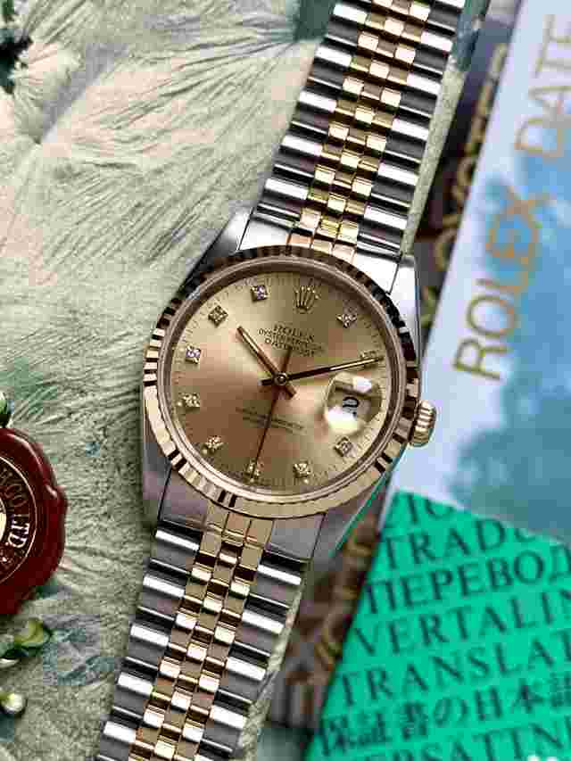 Rolex Datejust 36
                           
                                 ref 16233 2-year warranty Gold Diamond Dial 1991 Full Set Serviced