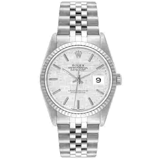 Rolex Datejust 36
                           
                                 Steel White Gold Silver Linen Dial Jubilee Mens Watch 16234