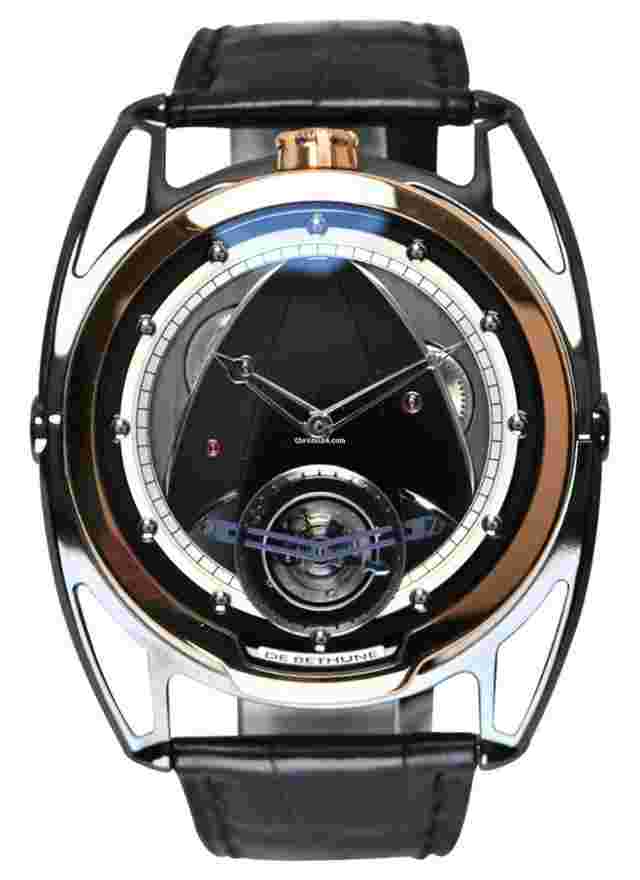 De Bethune DB28
                           
                                 Tourbillon in Rose Gold and Zirconium on Black Leather Strap with Black in Mirror-Polished Steel Dial