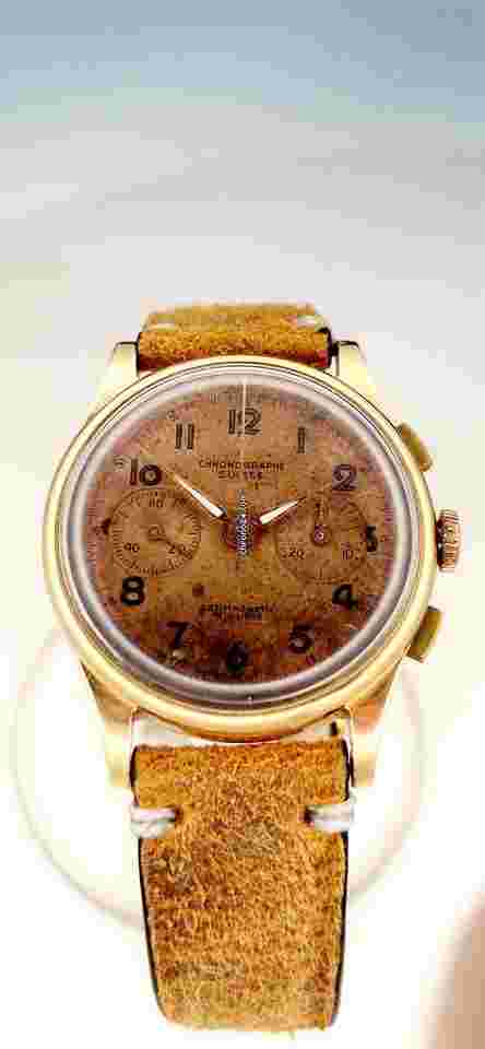 Chronographe Suisse Cie
                           
                                 Vintage chronogtaph cronografo pink gold oro rosa tropical dial
