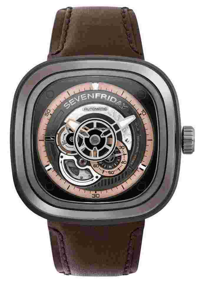 Sevenfriday P2-1
                           
                                 P-Series Automatic Gunmetal PVD Brown Leather Men's Watch P2C/01