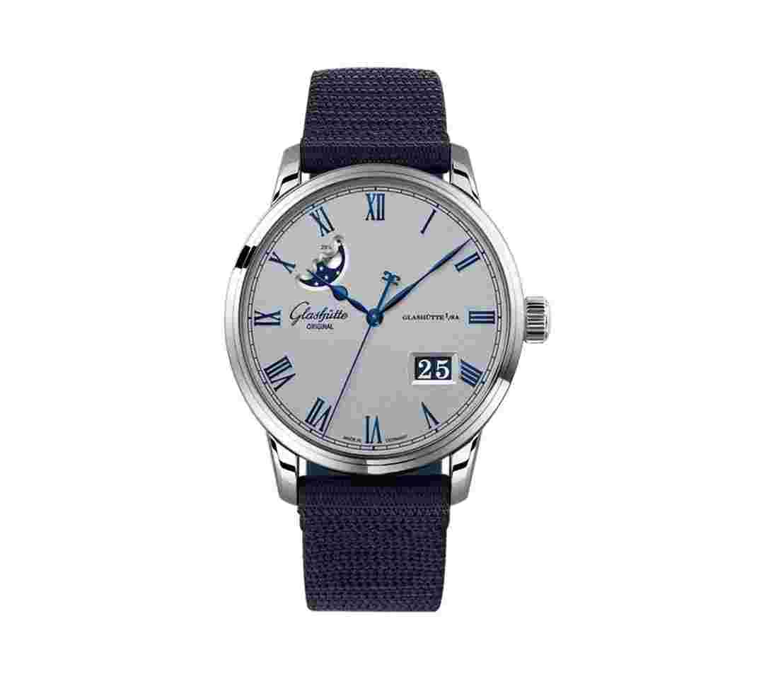 Glashutte Senator 40mm Excellence Panorama Date Moon Steel Grey Dial 