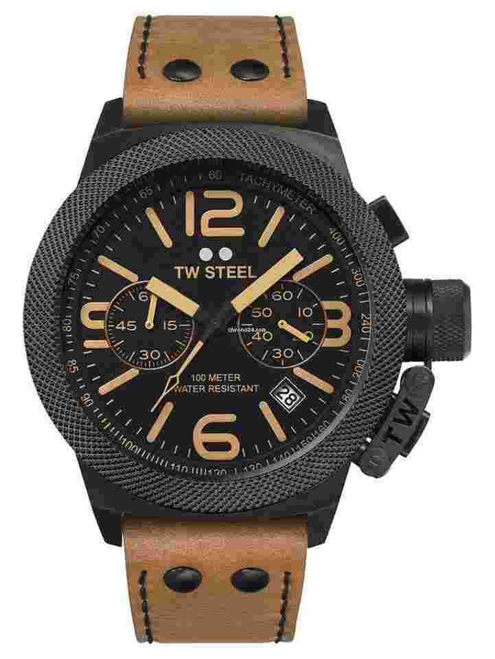 TW Steel
Canteen Chrono Black PVD Black Dial Leather Date Quartz Mens Watch CS43