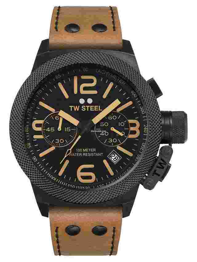 TW Steel
                           
                                 Canteen Chrono Black PVD Black Dial Leather Date Quartz Mens Watch CS43