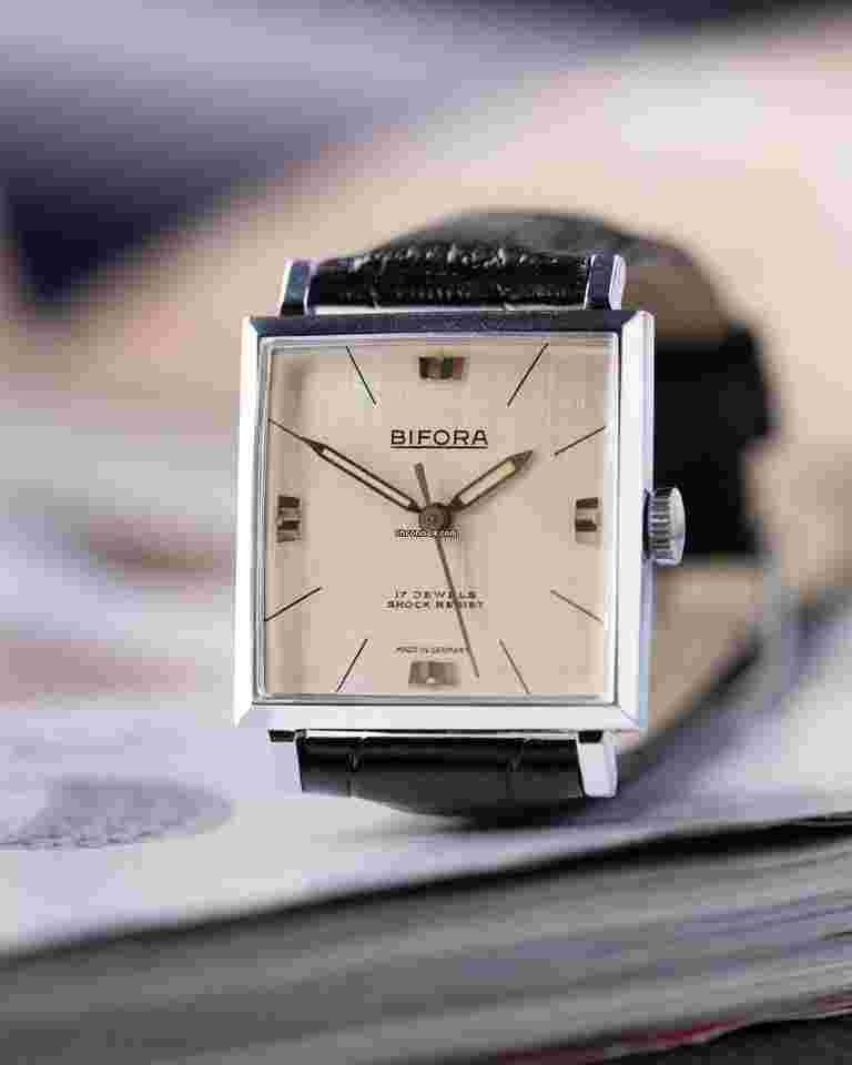 Bifora
                           
                                 Square Tank Linen Dial Vintage German Watch from 1970's