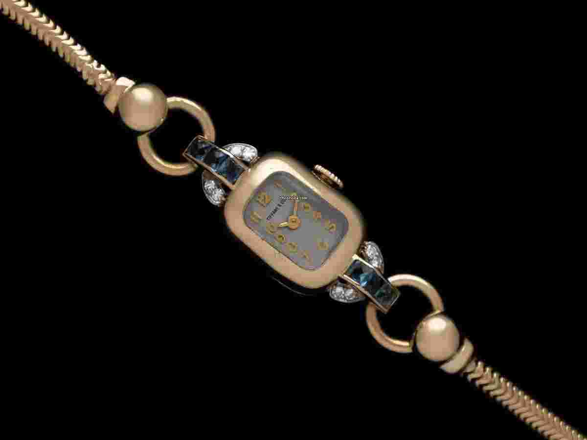 Tiffany
1940's Ladies Vintage Watch - 14K Gold with Diamonds & Sapphires