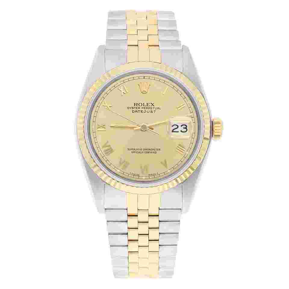 Rolex Datejust 36
36mm Two Tone Champagne Roman Dial Jubilee 16233 Circa 1991