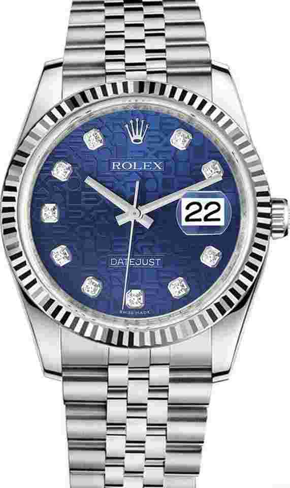 Rolex Datejust 36
                           
                                 New Style Datejust Stainless Steel Factory Blue Anniversary Diamond Dial on Jubilee Bracelet 116234