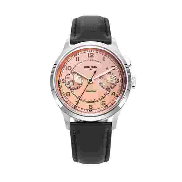 Vulcain
                           
                                 Monopusher Heritage Salmon - Black Leather Strap - OFFICIAL DEALER