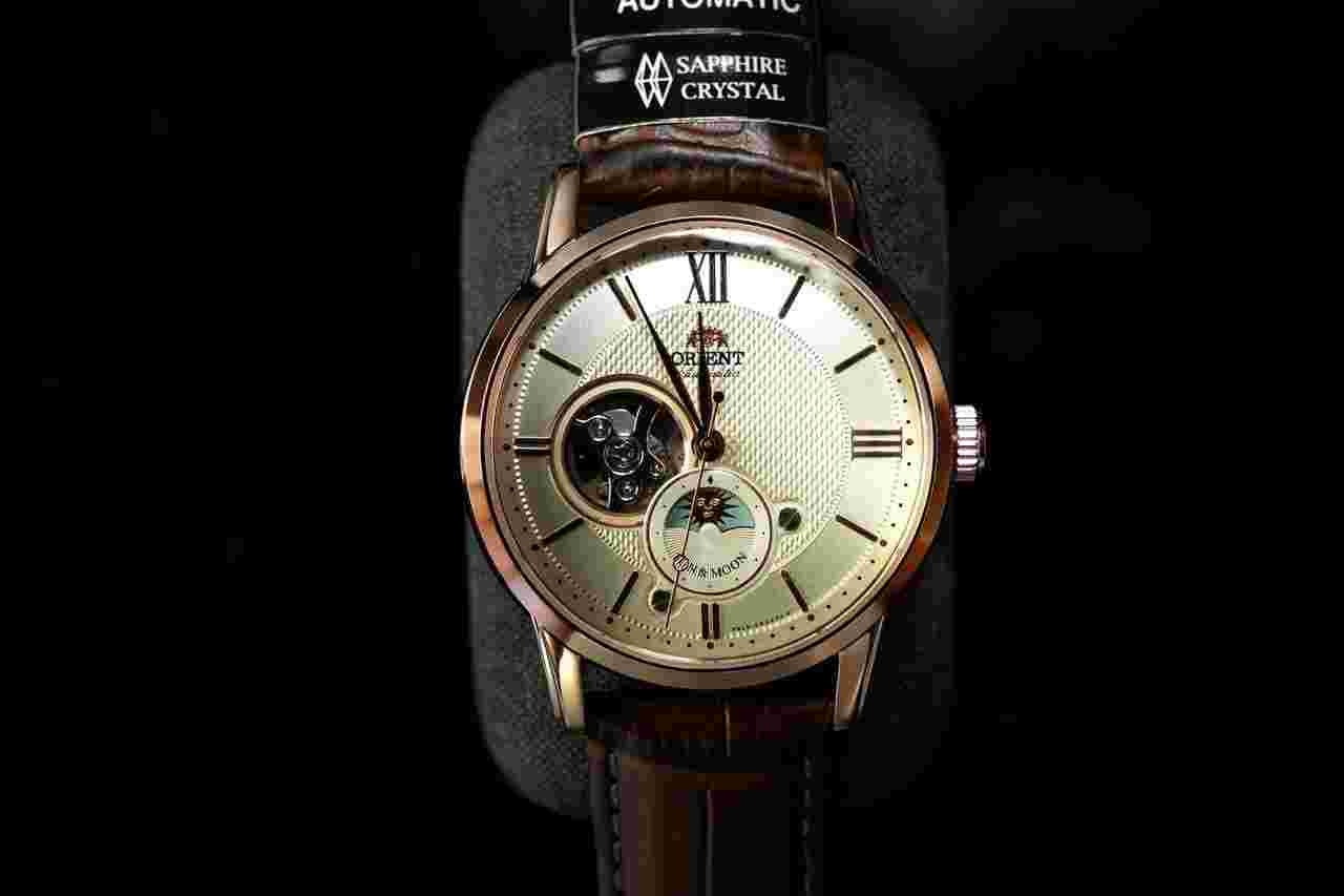 Orient Sun and Moon RN-AS0002S Mechanical Classic Cream Semi Skeleton SUN & MOON Mens Watch