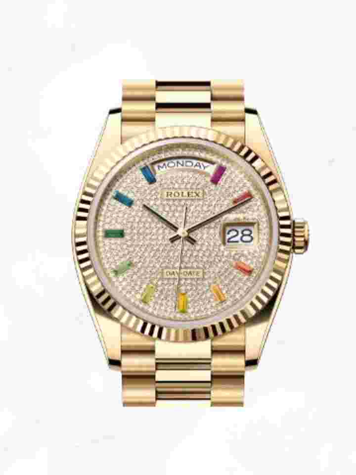 Rolex Day-Date 36
                           
                                 Yellow Gold Rainbow Diamond Dial 128238 (New/Unworn)