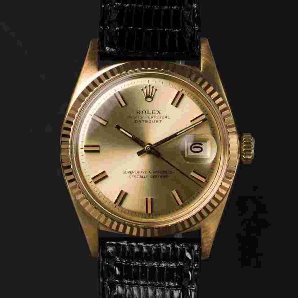 Rolex Datejust 36
'Wide Boy' No Lume Champagne dial Ref. 1601 in 18K YG from 1960