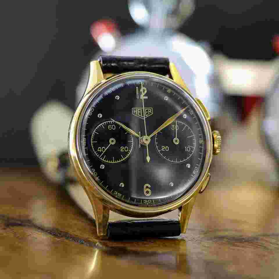 Heuer
                           
                                 Chrono Vintage 18kt yellow gold Black Dial