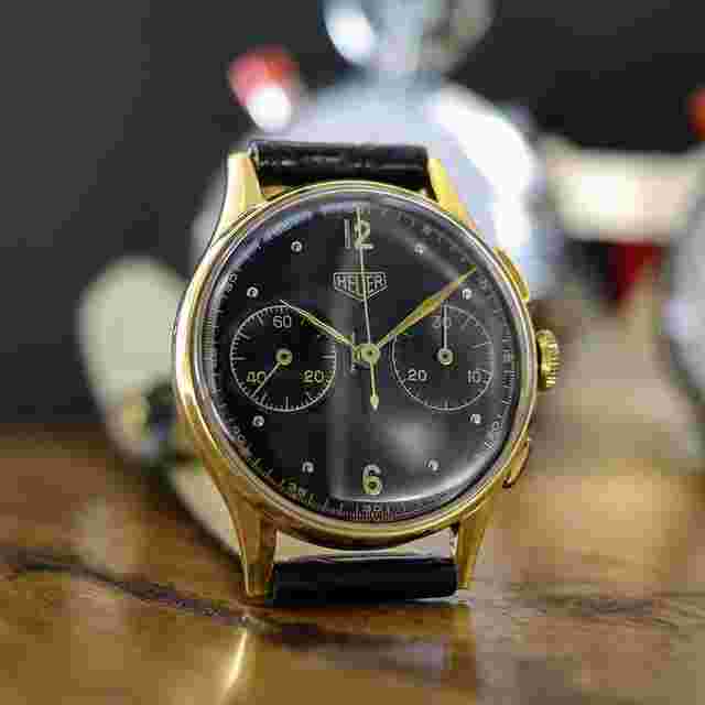 Heuer
                           
                                 Chrono Vintage 18kt yellow gold Black Dial