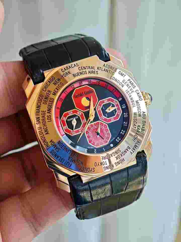 Gérald Genta Tourbillon Rose gold enamel dial automatic watch 42X47MM .OCTO OTW.Y.50