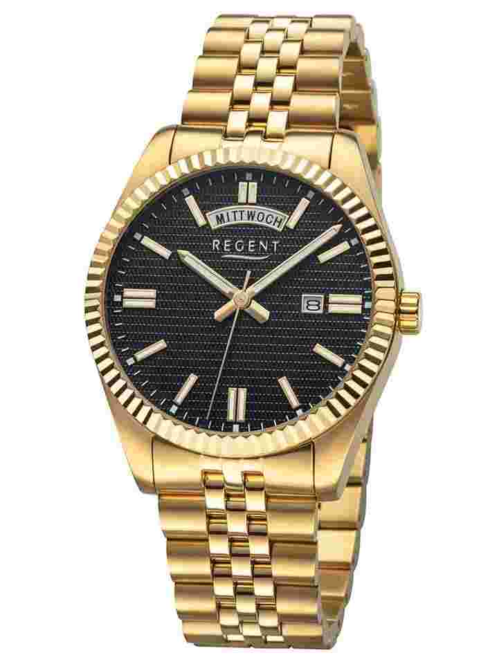 Regent BA-884 Herren-Armbanduhr Goldfarben/Schwarz