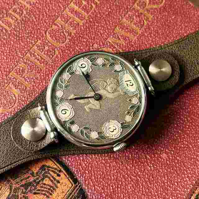 Molnija 1949 Soviet ChK-6 3602 USSR Original Early Wrist version Watch 1940 s (based on pocket) based on Rolex Cortebert 620 Angel Amor Christmas Flowers 