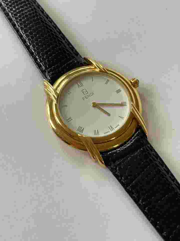 Fendi Gold Capped Fancy Lugs NOS Original Strap Buckle Vintage Swiss Made
