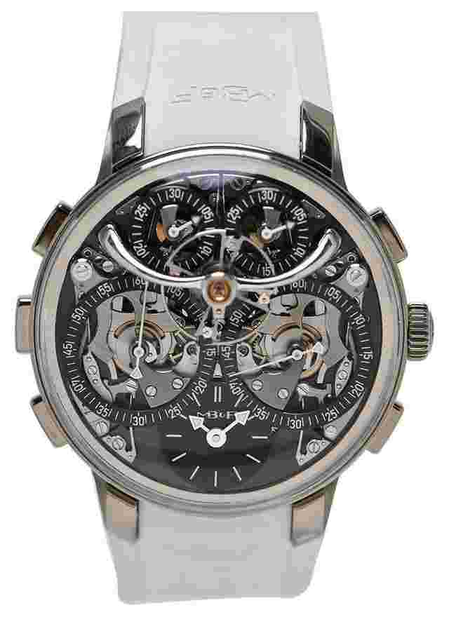 MBandF LM Sequential EVO in Zirconium w Black Baseplate on White Rubber Strap with Black Dial 