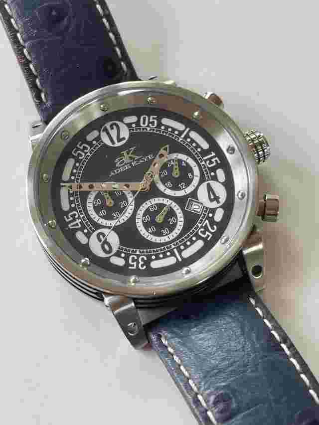 Adee Kaye Racing Chronograph Calendar Date Two Tone Black Dial Vintage 