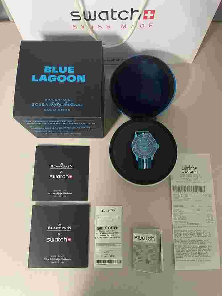Swatch Scuba Fifty Fathoms Blue Lagoon Blancpain X Swatch Blue Lagoon with Receipt