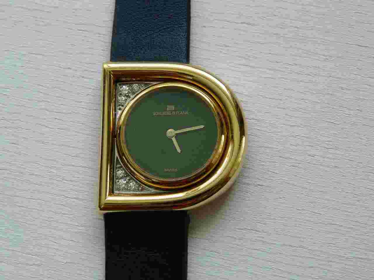 schlegel & Plana swiss Gold 18k 6 Diamanten Damenuhr Handaufzug 