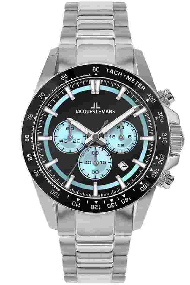 Jacques Lemans 1-2207B Herrenuhr Chronograph Schwarz/Eisblau