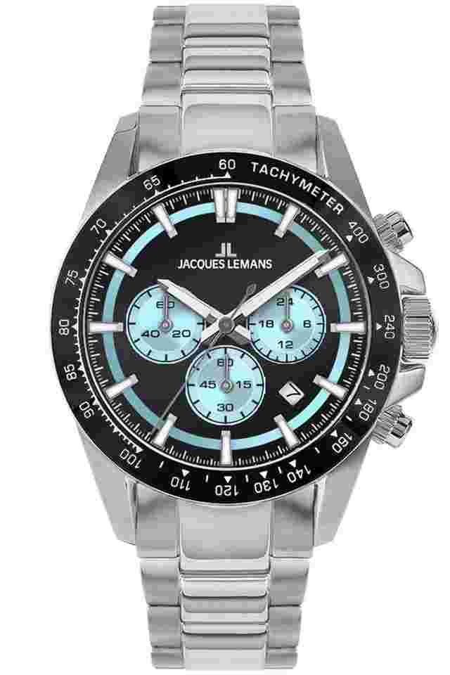Jacques Lemans 1-2207B Herrenuhr Chronograph Schwarz/Eisblau