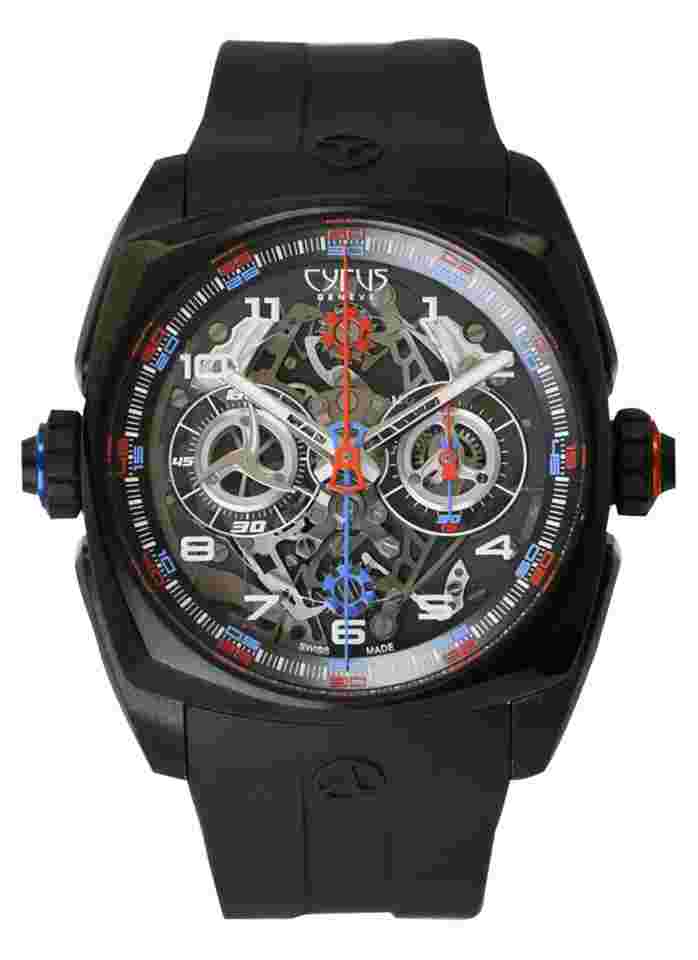 Cyrus Klepcys DICE Dual Monopulsante Black in DLC Titanium on Black Rubber Strap with Skeleton Dial