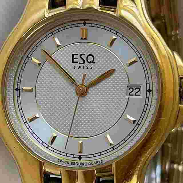 ESQ Movado Dress Calendar Date Two Tone 3D Textured Dial GP Millennium Vintage Swiss Made 