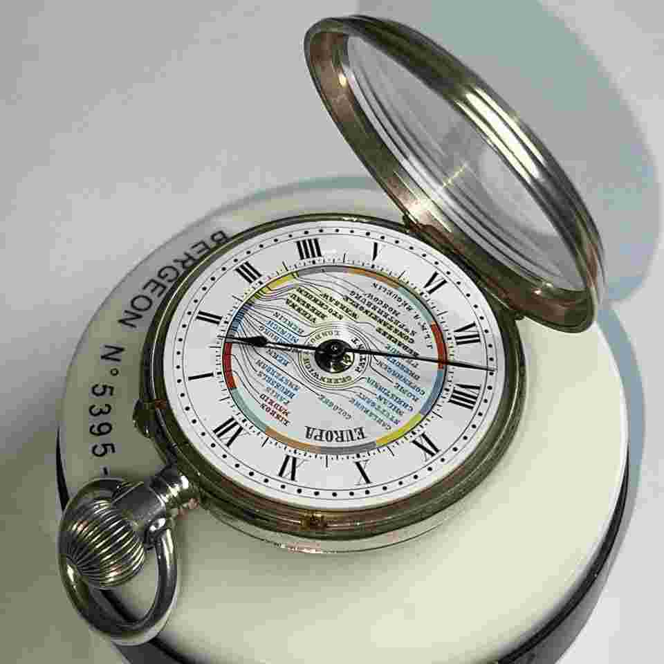 J. L. & A. Béguelin Universal World Timer Spherometer Rare 12 hour Pocket Watch Swiss made circa 1885. 