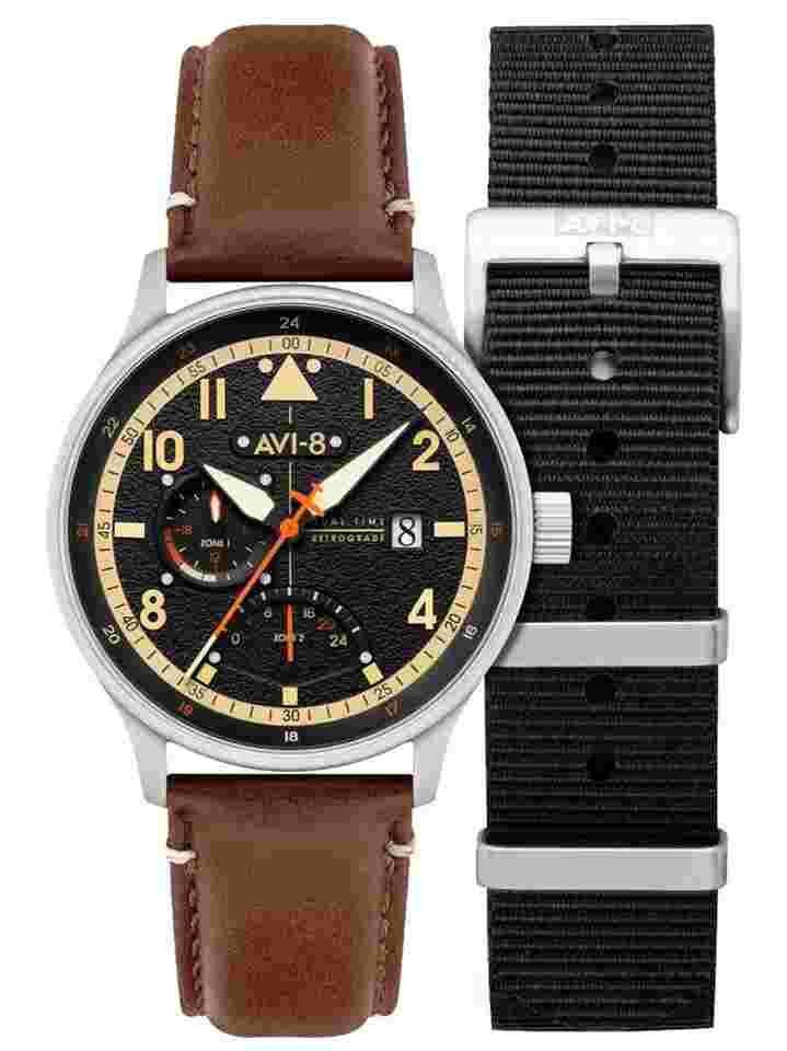 AVI-8 AV-4101-0B Herrenuhr Hawker Hurricane McKellar Dual Time 44mm 5ATM 
