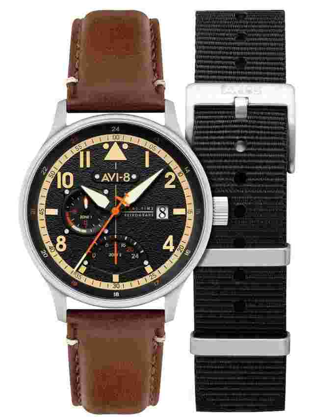AVI-8 AV-4101-0B Herrenuhr Hawker Hurricane McKellar Dual Time 44mm 5ATM 