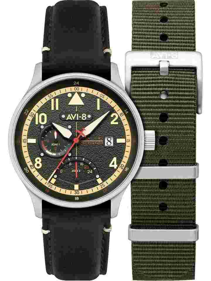 AVI-8 AV-4101-0A Herrenuhr Hawker Hurricane McKellar Dual Time 44mm 5ATM 