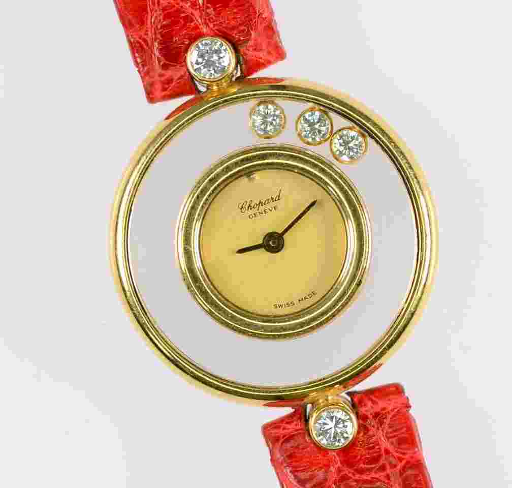 Chopard Happy Diamonds 20/3929 18K Gold 5x Diamant Lederband Rot 23mm Damen