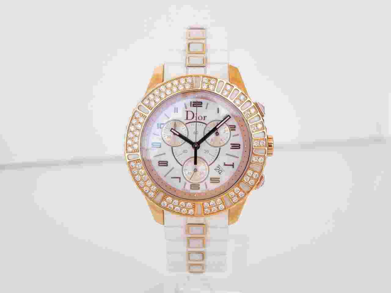 Dior Christal Christian Christal Chronograph 18K Rose Gold Diamonds 38 store display