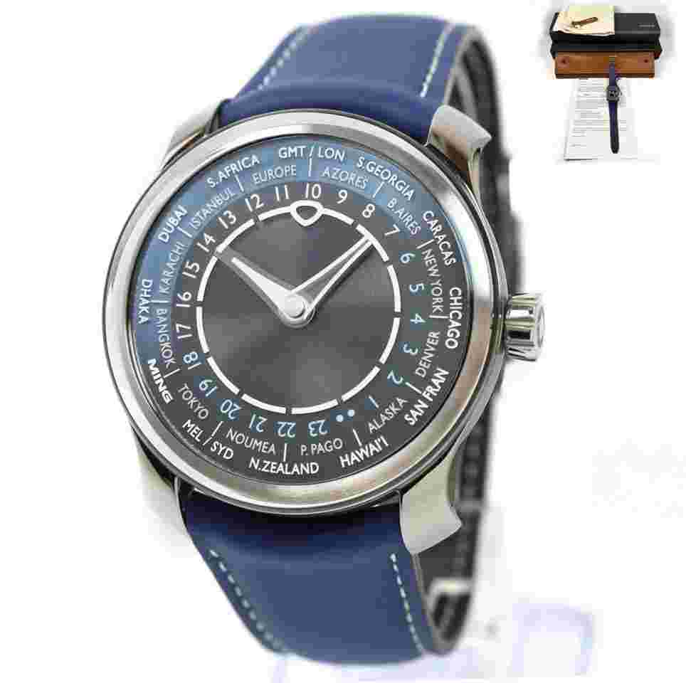 Ming World Timer 29.01 40MM Blue Dial Titanium Box PapersWorldtimer